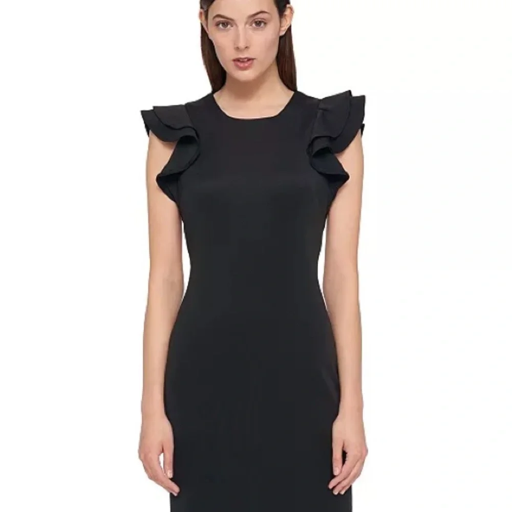 TOMMY HILFIGER Ruffle-Sleeve Sheath Dress Black Color Size 2 - Picture 1 of 4